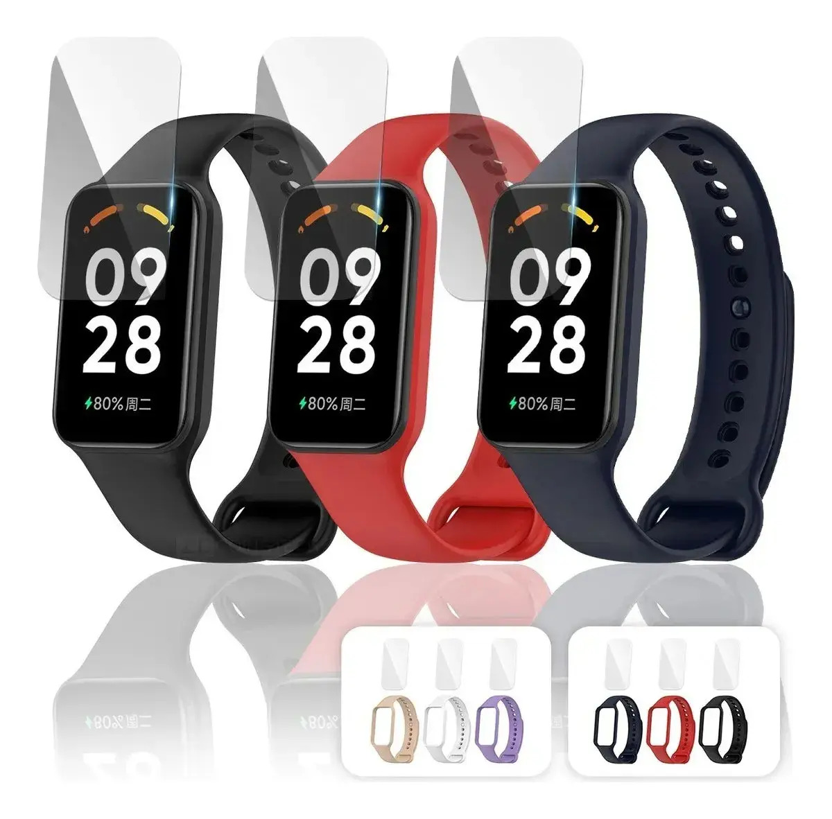 Imagen de 3pzs Correa Con Case Para Xiaomi Band 8 Active Y Redmi Band2.negro/rojo/azul