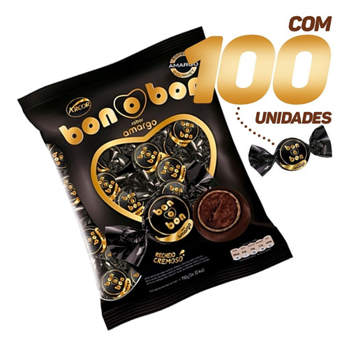 Kit 2 Pcts - 100 Unids.  Bombom Bonobon Amargo - Arcor