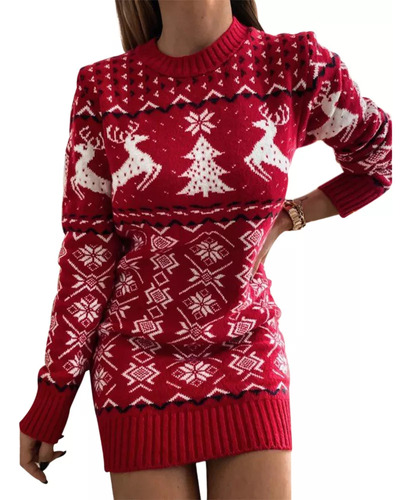 Vestido Tipo Suéter De Punto Elk Christmas Para Mujer