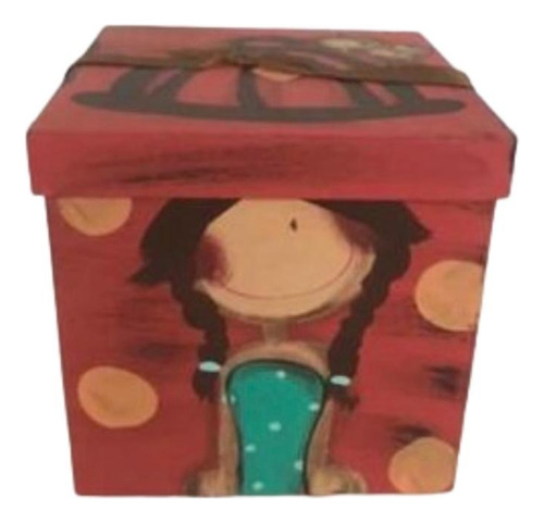 Caja De Regalo Pintada A Mano Mdf Muñeca