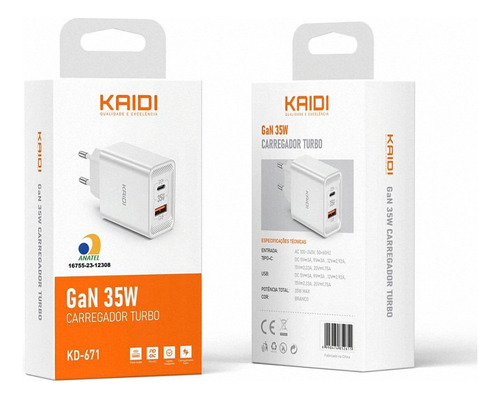 Carregador Turbo Kaidi Kd-671cl 35w Branco