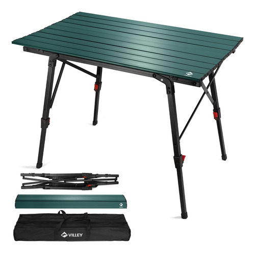 Mesa De Camping Villey Plegable De Aluminio Verde 6 Personas