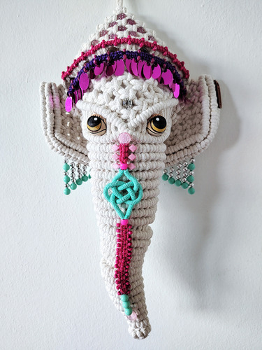 Ganesha Divinidad Hindú Pieza De Diseño Lamonna Macramé Crudo