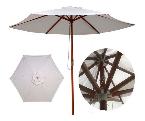 Ombrelone Em Napa Bagun 2,4m Branco Madeira Luxo - Luciano