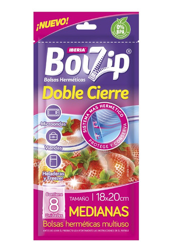 Bolzip Bolsas Herméticas Doble Cierre Mediana 8 Und X 2