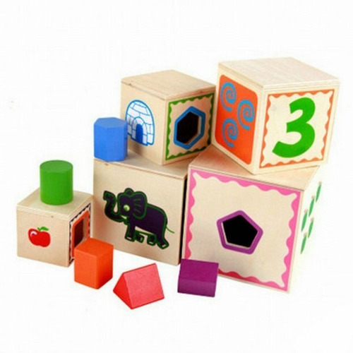 Torre Apilable De 5 Cubos De Madera Didáctico Montessori