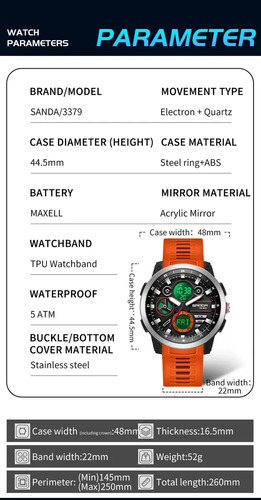 Reloj Electrónico De Lujo Sanda 3379, Reloj Deportivo Plegab
