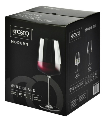 Copa De Vino Tinto Cristal Krosno Línea Modern Set X4