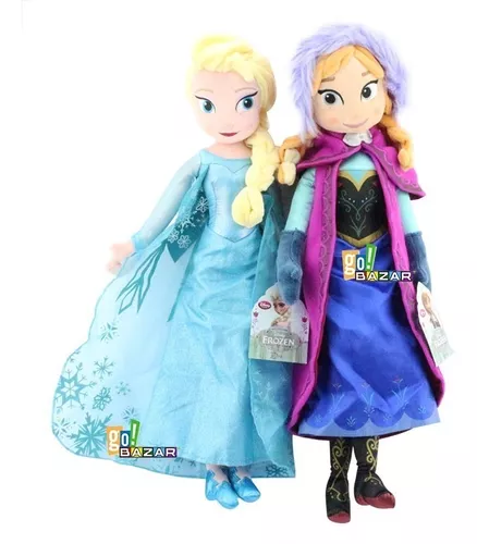 Boneca Anna E Elsa Frozen Pelúcia 50 Cm