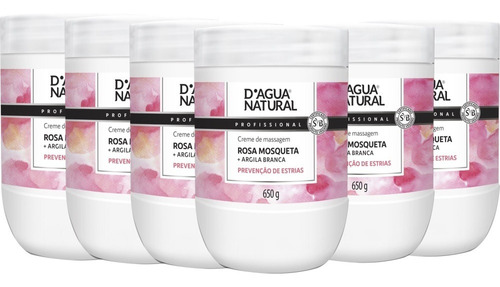  6 Creme Massagem Gestante Rosa Mosqueta 650g D'agua Natural