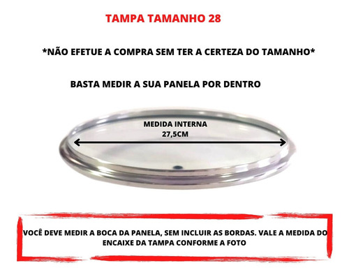 Tampa De Vidro Avulsa 28 Cm Para Panela Frigideira Caçarola