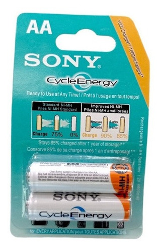 Imagen 3 de 3 de Baterías Recargables Aa Sony 2 Pilas/ 4.600 Mah 1.2 V