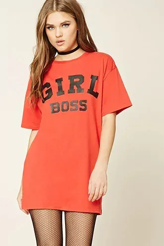 Forever 21 Playera Larga Vestido Rojo Girl Boss S Ch MercadoLibre