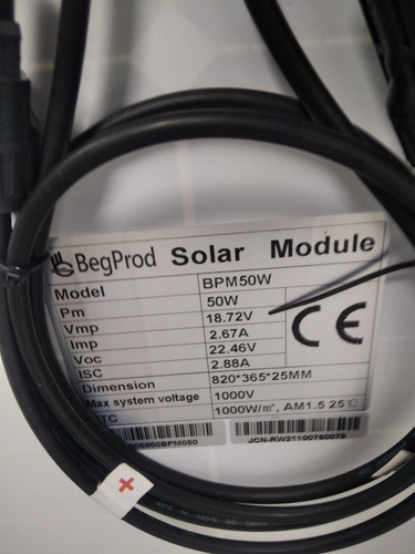 Imagen 2 de 5 de Panel Solar 50w. 18.72v - 2.67a Max Monocristalino