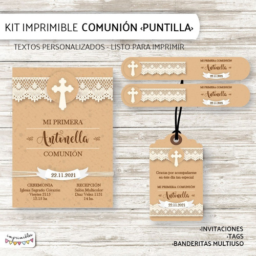 Kit Primera Comunión Puntilla - Textos Personalizados