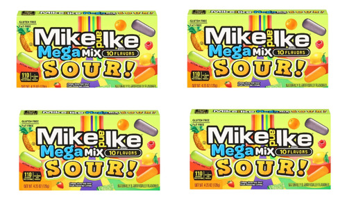 Pack 4 Mike And Ike Megamix Sour 120g C/u Importado