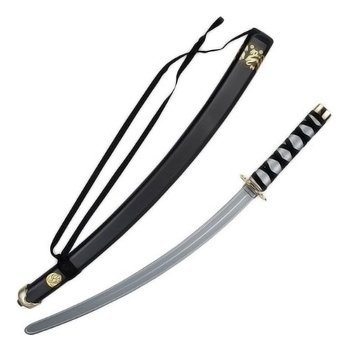 Espada Ninja Katana Color Gris Rígida 70cm Disfraz Accesorio Halloween Japones Samurai