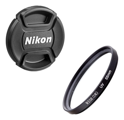 Combo Tapa Frontal + Filtro Uv Para Lente Camara Nikon de 55mm de diametro