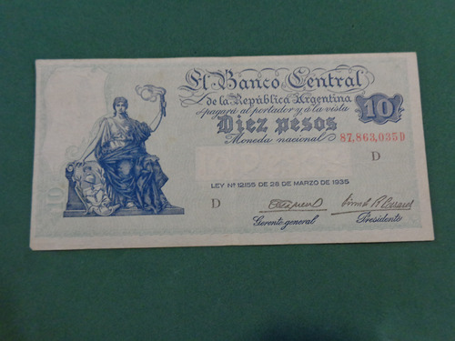 Billete De $ 10.- Moneda Nacional 1945 Bot 1886 M B