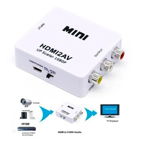 Convertidor De Hdmi Rca Video Full Hd 1080p + Cable Energia