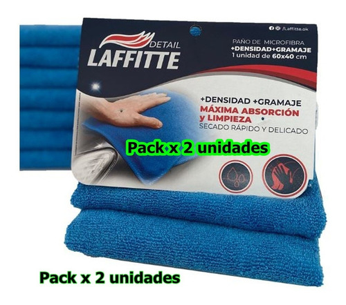 Pack X2 Paño Multiuso Microfibra Auto Hogar 40x60cm Laffitte