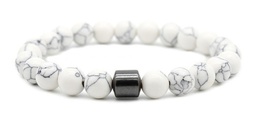 Pulsera De Piedras Marmoleadas Blancas Minimalista Hombre