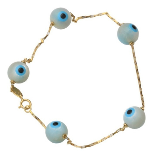 Imagem 1 de 1 de Pulseira 5 Olhos Grego Bola 8mm Em Ouro 18k/750