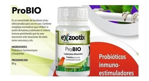 Imagen 4 de 4 de Suplemento Alimenticio Para Aves Jaula Probio 80g Exzootix