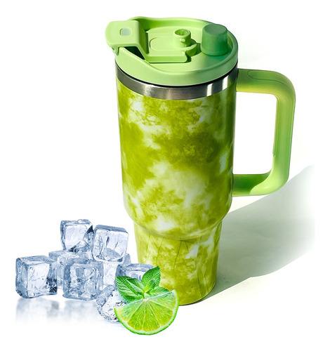 Copo Térmico Inox 1,2l Verde Claro Com Canudo Reutilizavel