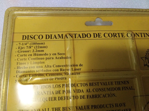 Disco De Corte Diamantado 71/4 Para Cerámica Y Granito. 