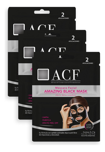 Kit Acf Máscara Facial Amazing Black Mask X 3 U
