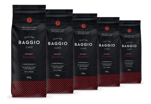 Café Em Grão, Baggio, Bourbon, 5 Pacotes De 500g.