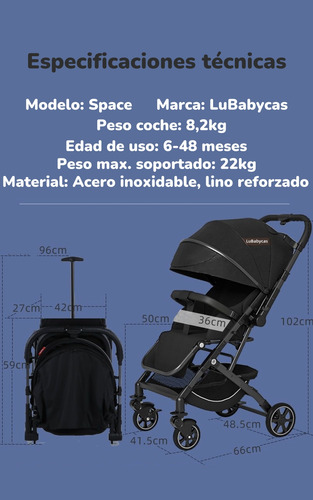 Coche De Paseo Reversible 4 Ruedas 360°space Negro Lubabycas