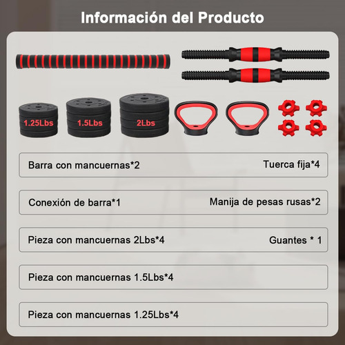 Kit De 20kg Pesas Y Mancuernas Ajustables Para Ejercicio