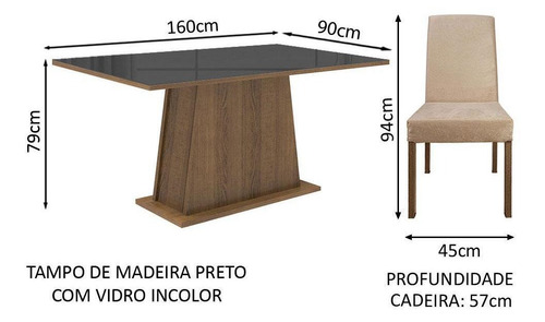 Mesa de comedor Madesa Sabrina de cristal con 4 sillas, color rústico/negro/imperial, diseño de tela: liso