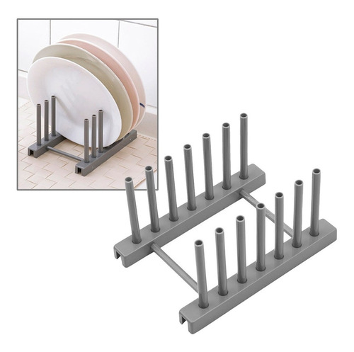 Soporte Organizador De Platos Gris Plastico Tecos 85018