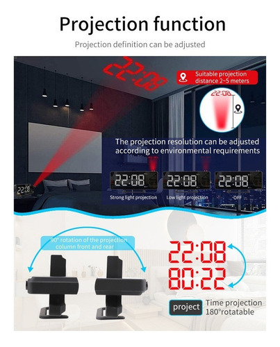 Despertador Vibratorio Proyección Led Reloj Digital