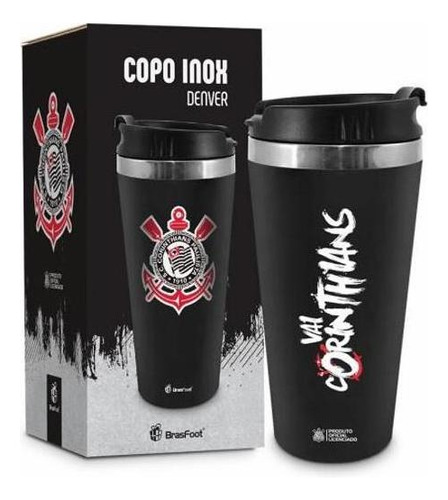 Copo Térmico Emborrachado Corinthians Inox 450ml Licenciado