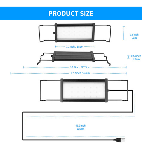 Luz para Pecera USB 20-40cm, Lámpara Para Acuario de Luz Blanca de Espectro Completo, Soporte Ajustable, para Acuarios Pequeños, Alta Luminosidad Natural
