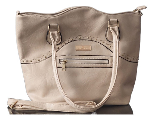 Bolso Casual Polipiel Beige Con Asas Cortas Y Larga