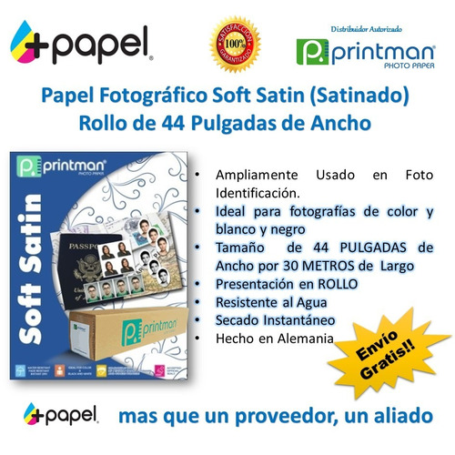 Papel Foto Soft Satin Rollo 44'' X 30 Mts. Envío Gratis!