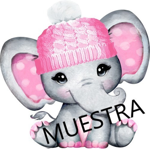 Imagen Digital Elefante Bebé Rosa Gorro 2013220