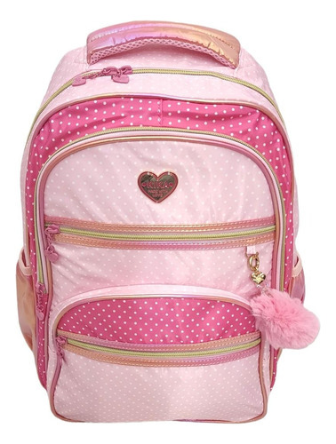 Mochila Kika De Bolinha Feminina Escolar Reforçada Juvenil Cor Rosa-chiclete