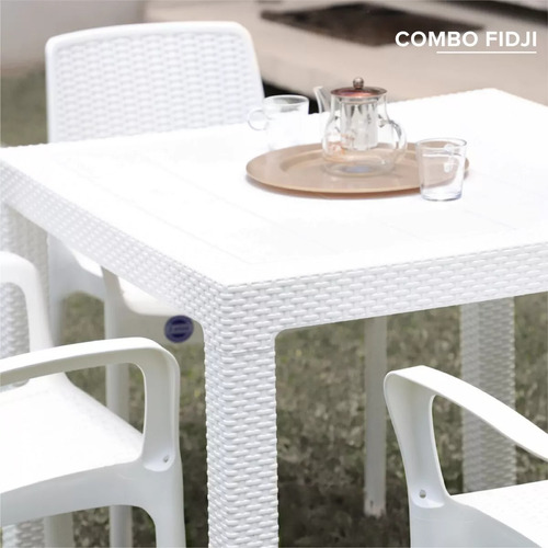 Imagen 2 de 6 de Mesa Rattan Desarmable Cuadrada + 4 Sillas 90 X 90 Cm