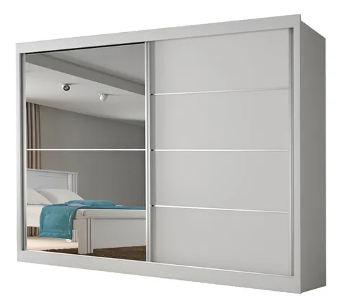 Guarda Roupas Casal 2 Portas Com Espelho 4 Gavetas Áustria Branco