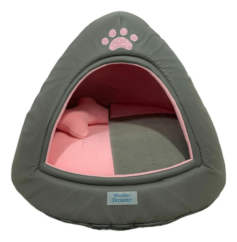 Mascotas Bermontt® Cama Iglú M Gris Con Patita Rosada Clara