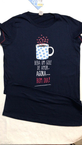 Camisão Azul Marinho Frase Café Algodão