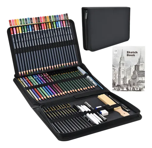 96 Piezas Kit De Lápices Picool Sketcher De Dibujo Pintura Y Boceto Incluye Carboncillo Lápices De Colores Libro De Bocetos