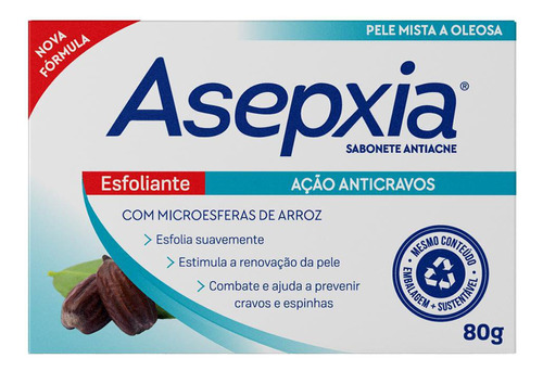 Asepxia Sabonete Antiacne Esfoliante Ação Anticravos 80g