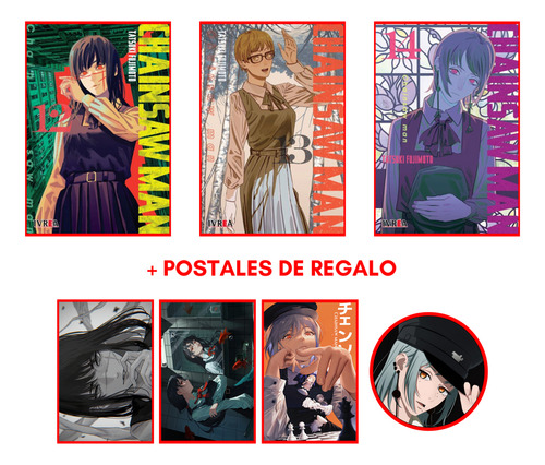 Combo Chainsaw Man 12 A 14 + Postales Y Pin - Manga